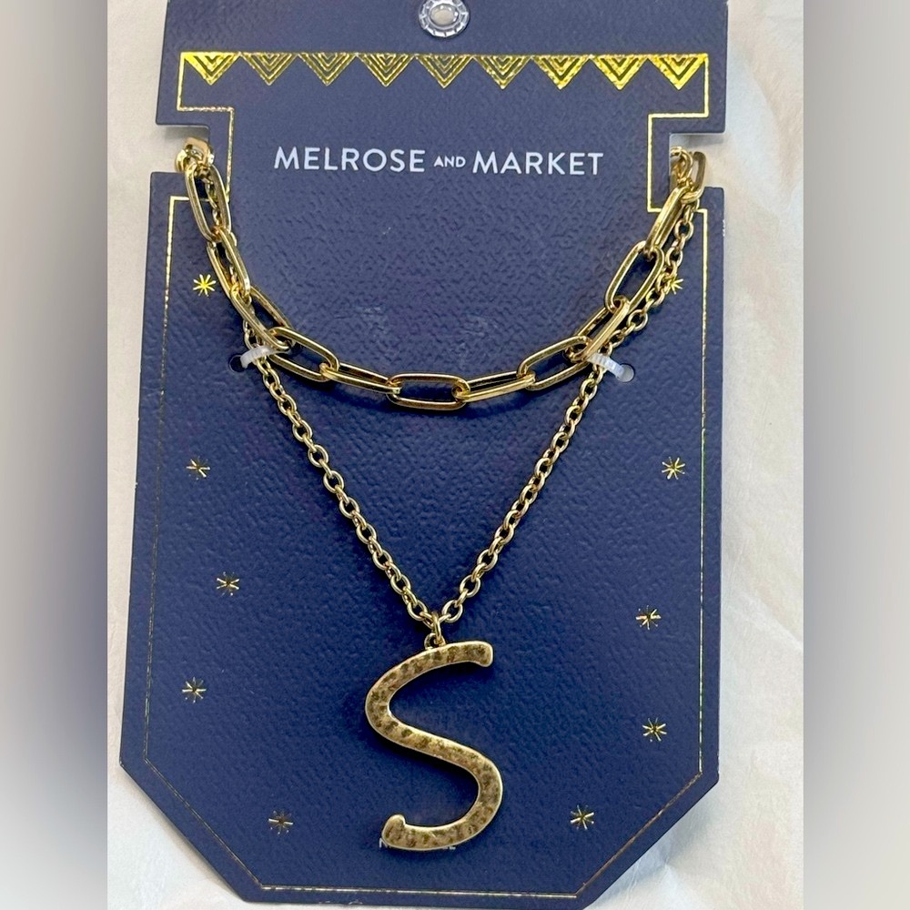 Melrose and Market Gold Multi Chain Necklace with Initial “S” Pendant